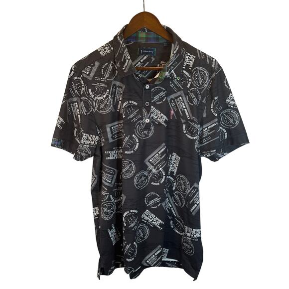 William Murray Men’s M Golf Polo Shirt Black Whiskey Print Stretch Performance - Picture 2 of 13